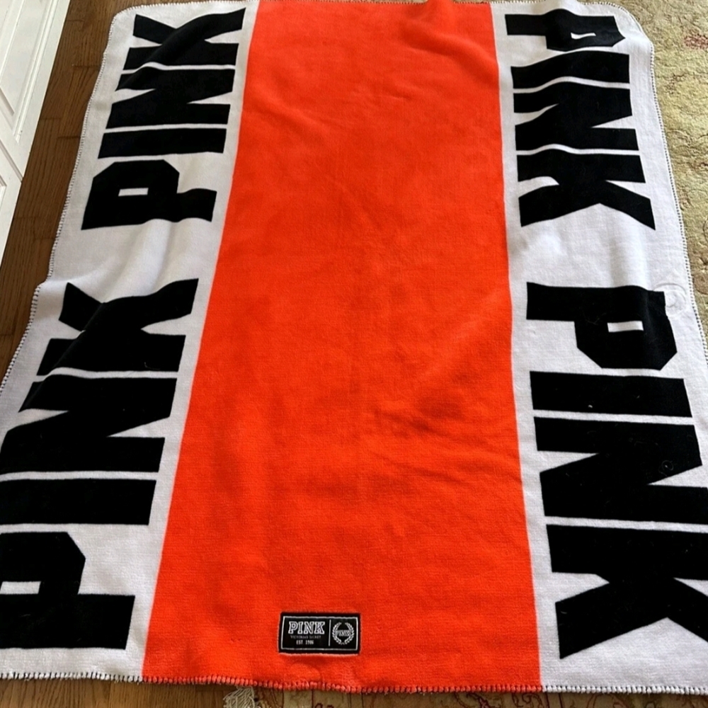 PINK Victoria's Secret Brand Orange and White Bath Towel